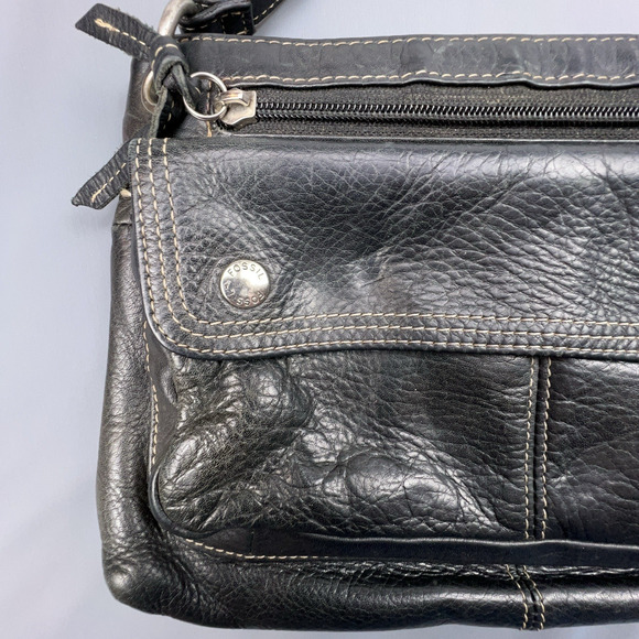 Fossil Black Leather Crossbody Bag | Front Pocket Purse | Small Shoulder - Picture 3 of 15